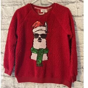 Poof Llama Fluffy Fuzzy Sweatshirt Large Junior Women’s